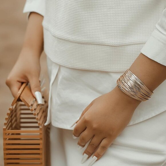 Boho Leather Wrap Bracelet Gold Layered Bangle Cuff Magnetic Clasp - Picture 4 of 7